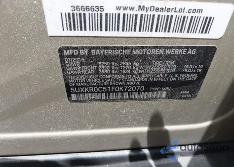 2015 BMW X5 xDrive35I из США, поврежденный, VIN 5UXKR0C51F0K72070